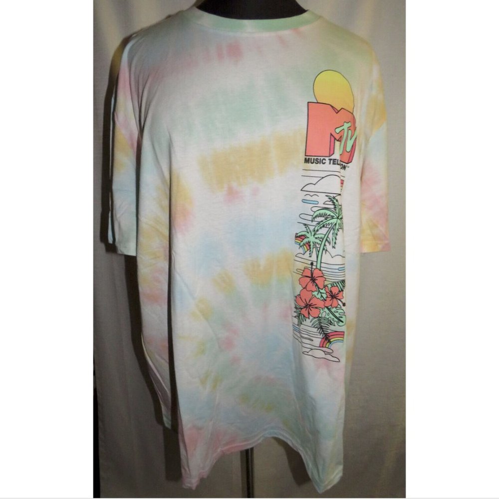 Tie Dye MTV Music Palm/Floral Graphic T-Shirt, NWT